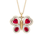 Certified Created Ruby Butterfly Pendant Necklace with Moissanite Lab Created Ruby - ( AAAA ) - Quality - Rosec Jewels