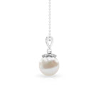 Real Freshwater Pearl and Diamond Drop Pendant Necklace Freshwater Pearl - ( AAA ) - Quality - Rosec Jewels