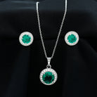 4.75 CT Classic Created Emerald Silver Halo Jewelry Set with Zircon - Rosec Jewels