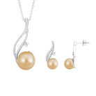 Simple South Sea Pearl Leaf Jewelry Set with Diamond South Sea Pearl - ( AAA ) - Quality - Rosec Jewels