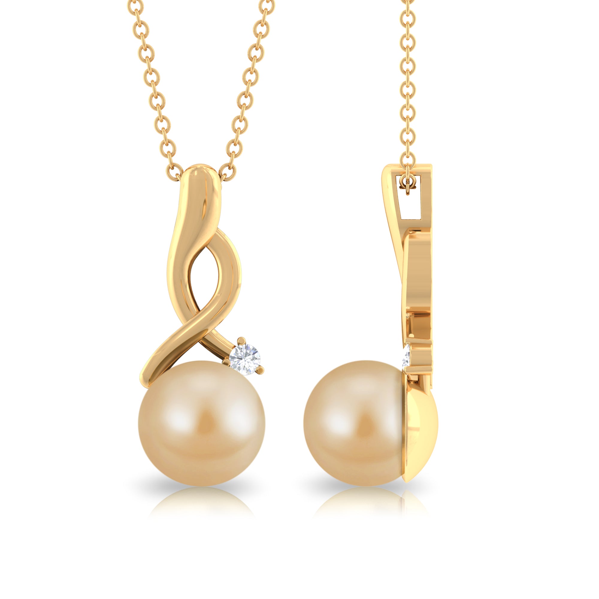 South Sea Pearl Twisted Drop Pendant with Diamond South Sea Pearl - ( AAA ) - Quality - Rosec Jewels