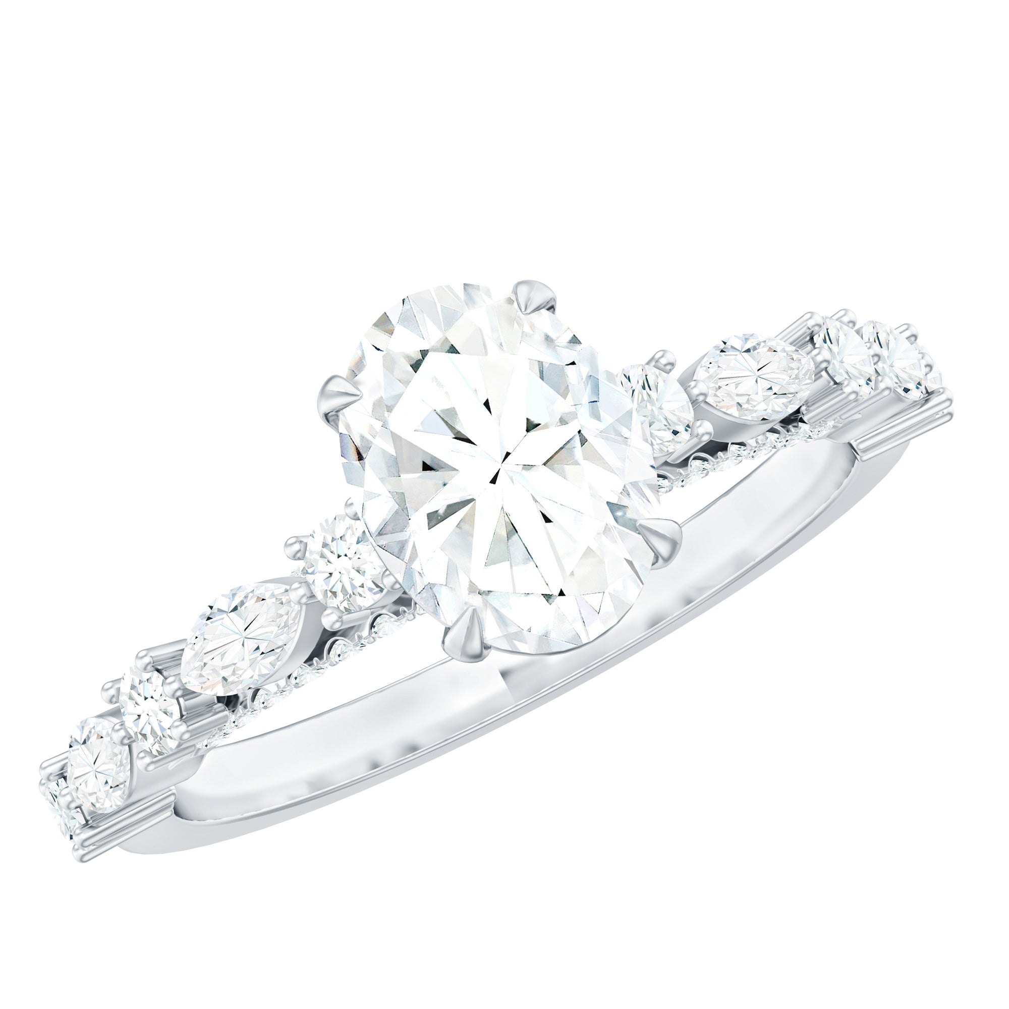 Rosec Jewels-2 CT Oval Moissanite Solitaire Engagement Ring in Claw Setting