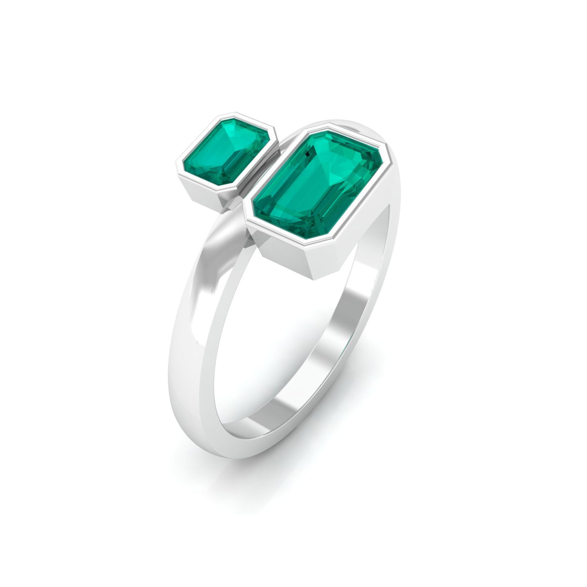 1 CT Moi Et Toi Octagon Cut Emerald Two Stone Engagement Ring Emerald - ( AAA ) - Quality - Rosec Jewels