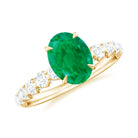 Oval shape Emerald Solitaire Engagement Ring with Diamond Side Stones Emerald - ( AAA ) - Quality - Rosec Jewels