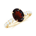 8X6 MM Oval Cut Garnet Solitaire with Diamond Side Stones Ring Garnet - ( AAA ) - Quality - Rosec Jewels