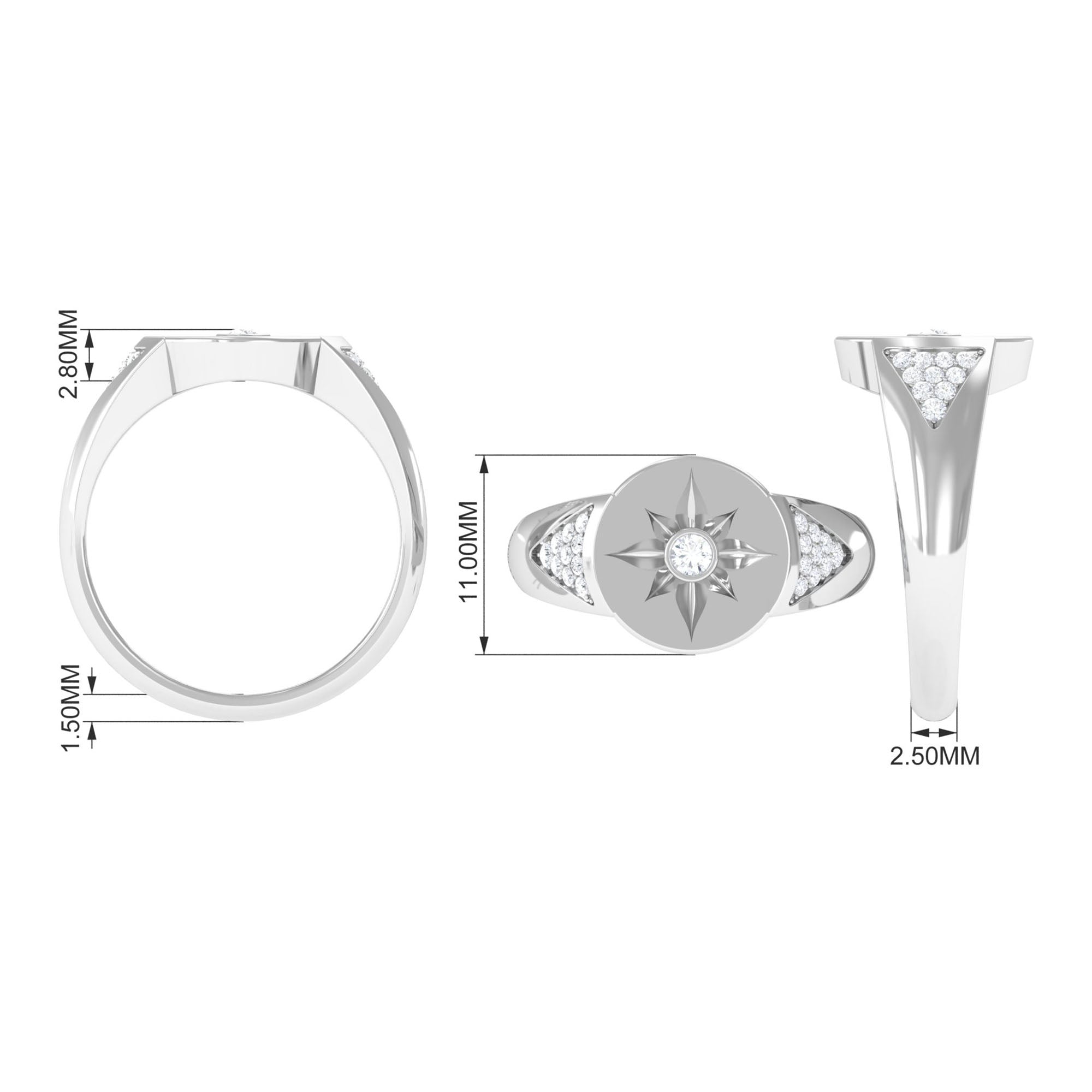 Round Diamond Signet Ring in Bezel Setting Diamond - ( HI-SI ) - Color and Clarity - Rosec Jewels