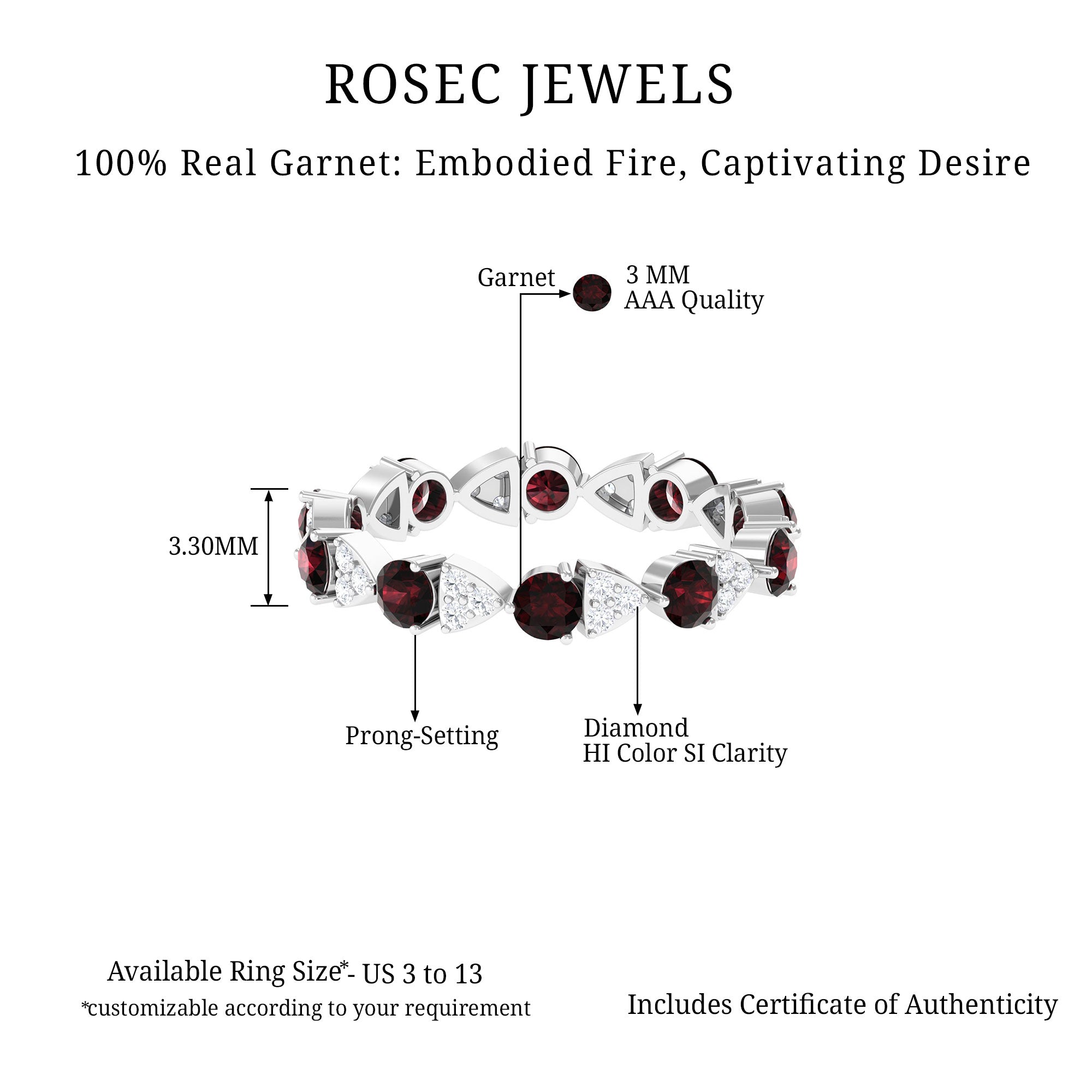 Alternate Garnet and Diamond Eternity Ring Garnet - ( AAA ) - Quality - Rosec Jewels