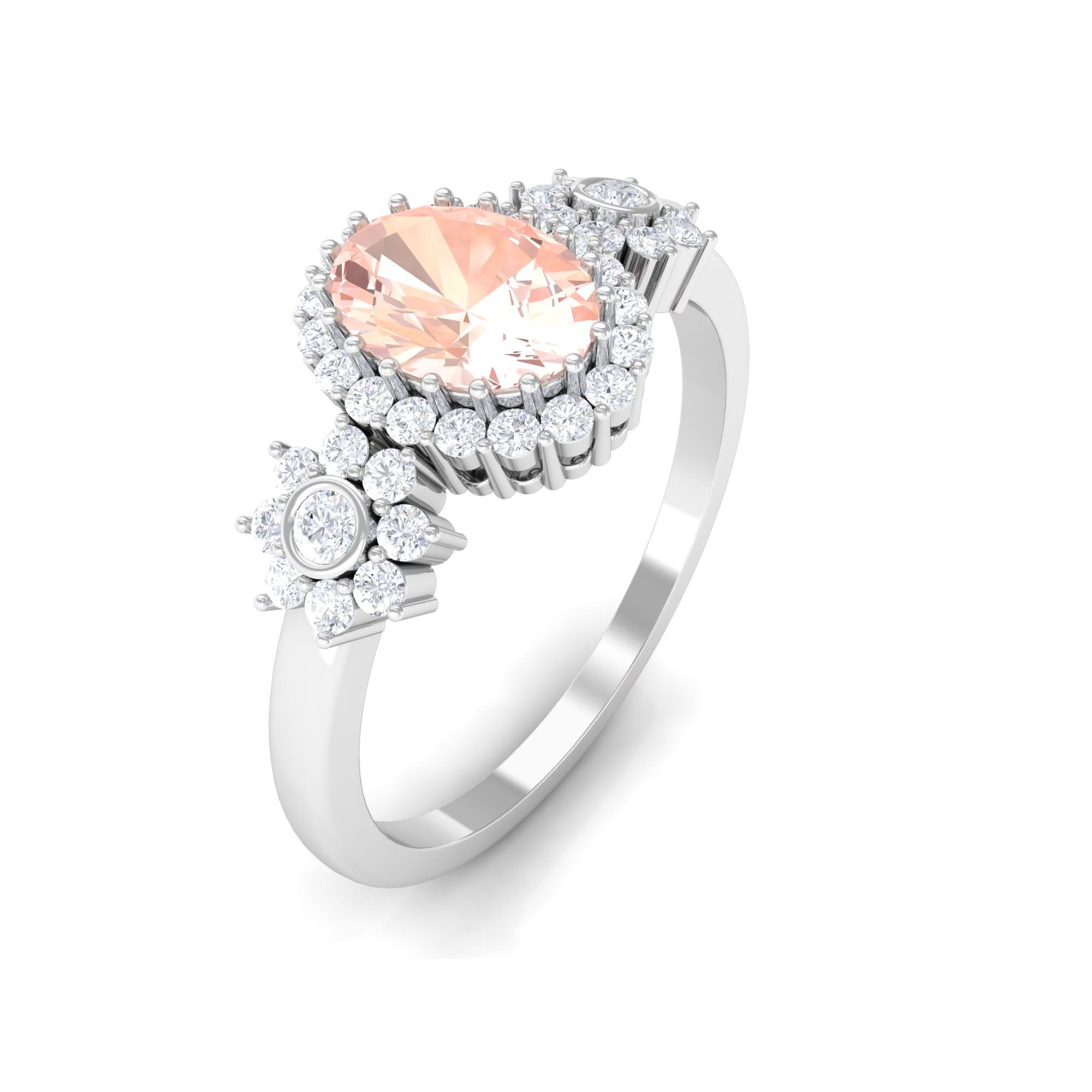 Oval Morganite Designer Engagement Ring with Diamond Morganite - ( AAA ) - Quality - Rosec Jewels