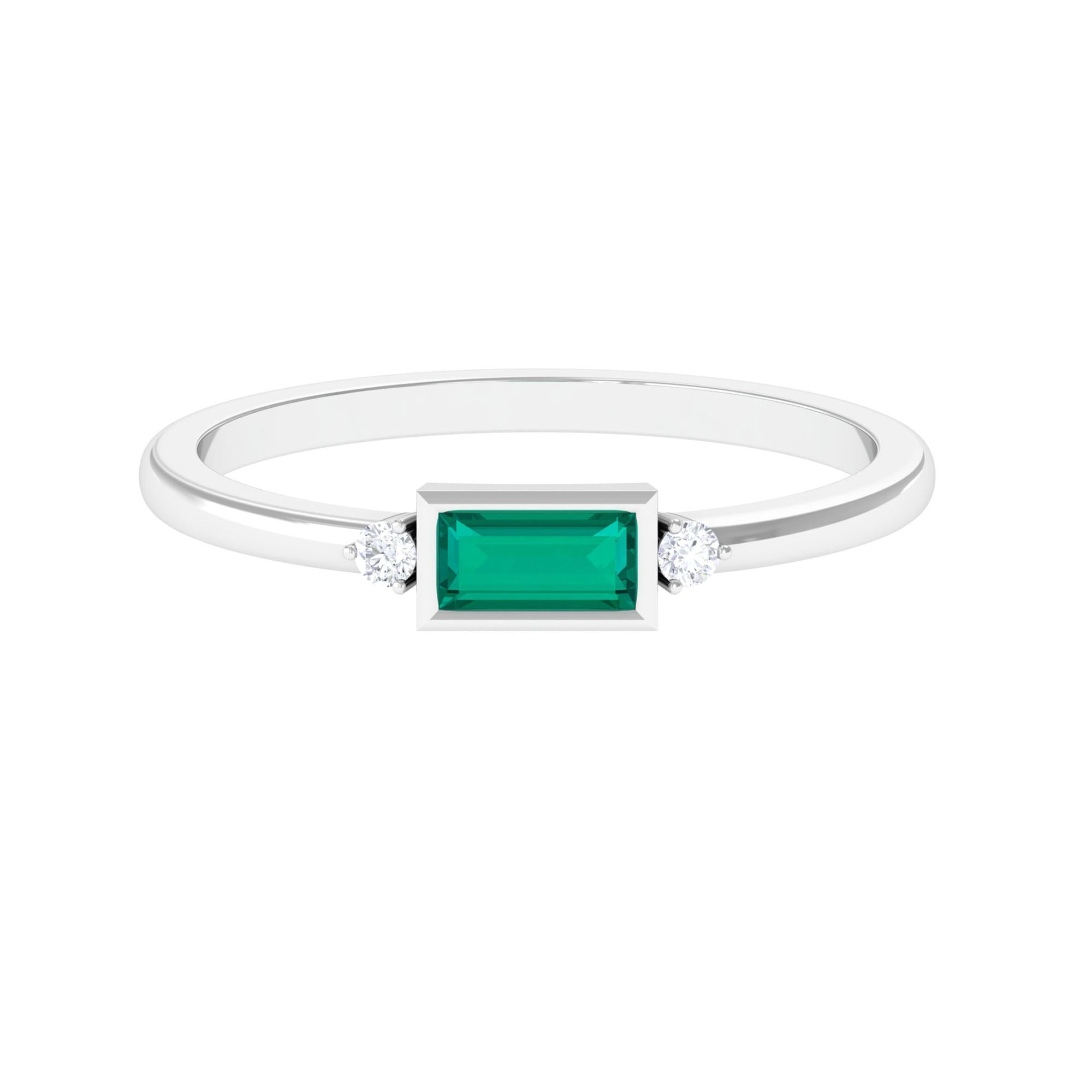 Baguette Cut Emerald East West Promise Ring with Diamond Emerald - ( AAA ) - Quality - Rosec Jewels