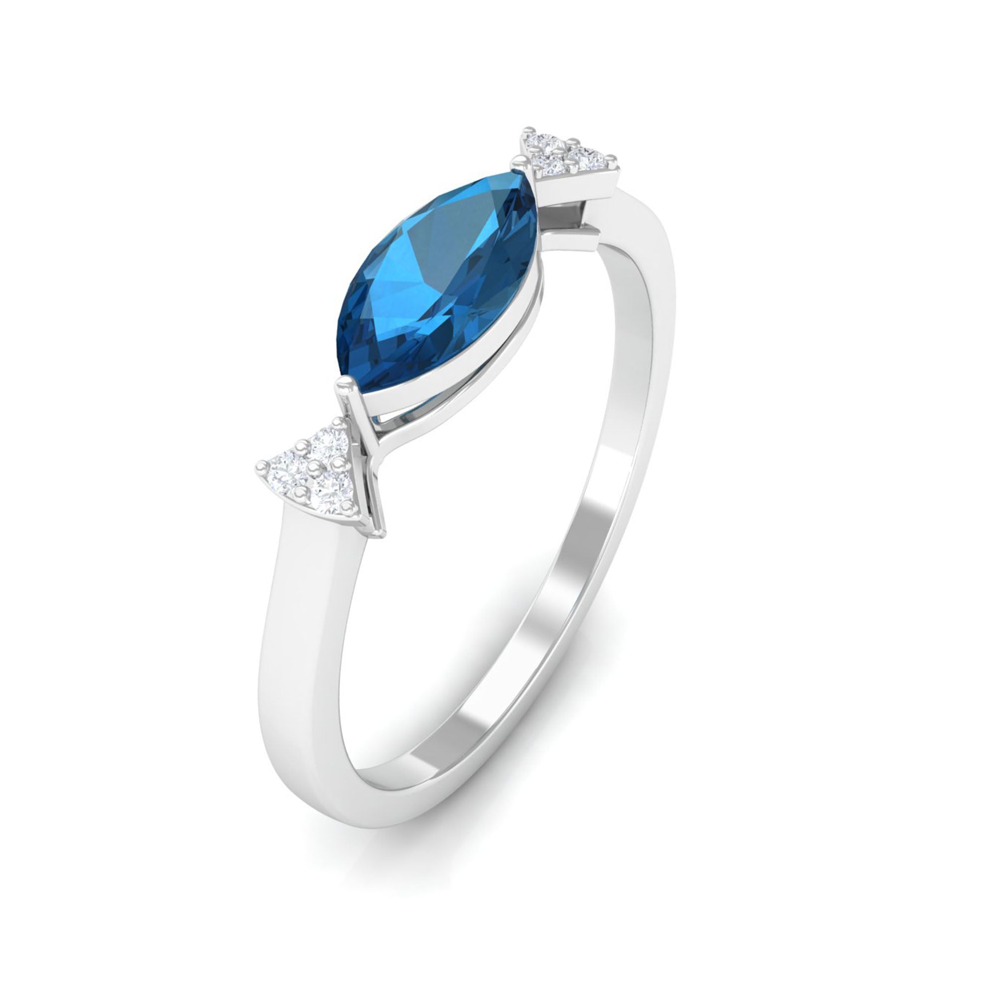 3/4 CT London Blue Topaz East West Promise Ring with Diamond London Blue Topaz - ( AAA ) - Quality - Rosec Jewels