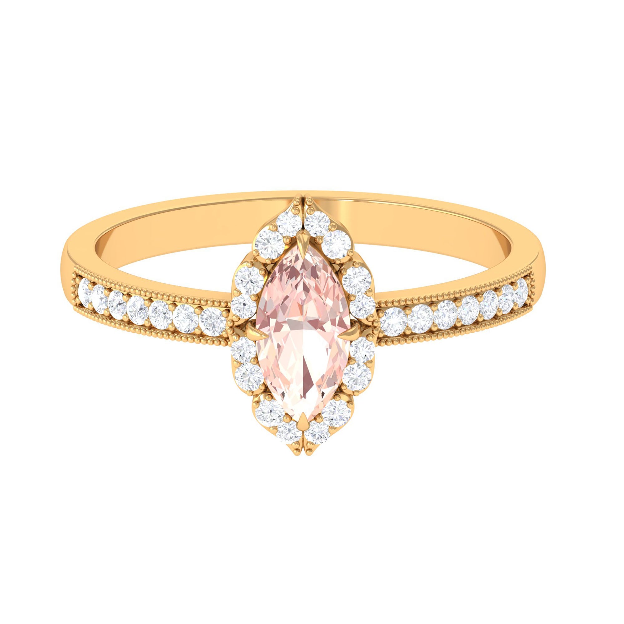 1 Ct Marquise Morganite Engagement Ring with Halo Diamond Morganite - ( AAA ) - Quality - Rosec Jewels