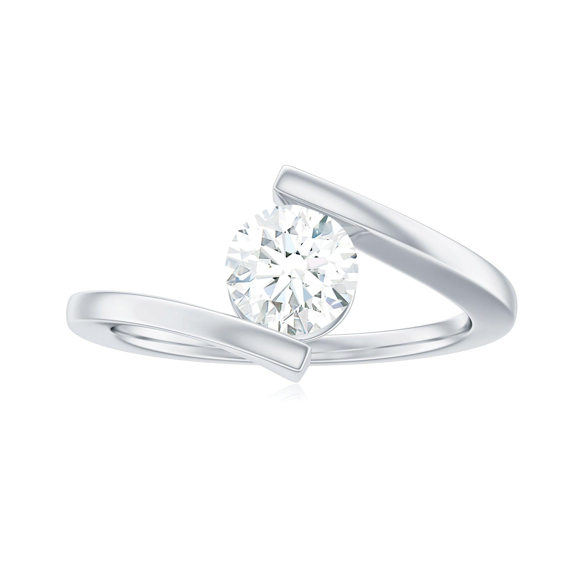 Round Shape Moissanite Solitaire Bypass Gold Ring Moissanite - ( D-VS1 ) - Color and Clarity - Rosec Jewels