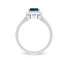 Emerald Cut London Blue Topaz Halo Engagement Ring with Diamond London Blue Topaz - ( AAA ) - Quality - Rosec Jewels