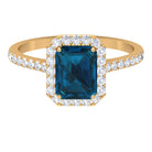 Emerald Cut London Blue Topaz Halo Engagement Ring with Diamond London Blue Topaz - ( AAA ) - Quality - Rosec Jewels