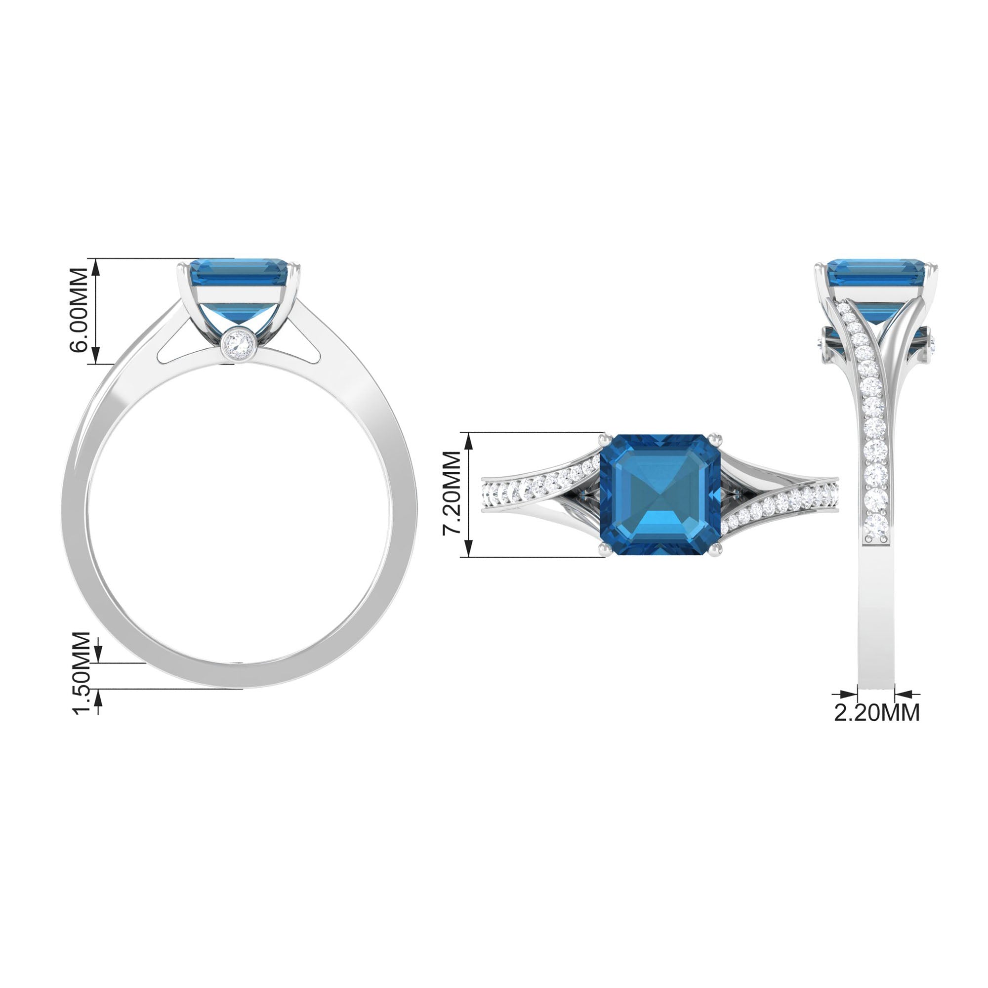 4.25 CT London Blue Topaz Split Shank Engagement Ring with Diamond London Blue Topaz - ( AAA ) - Quality - Rosec Jewels