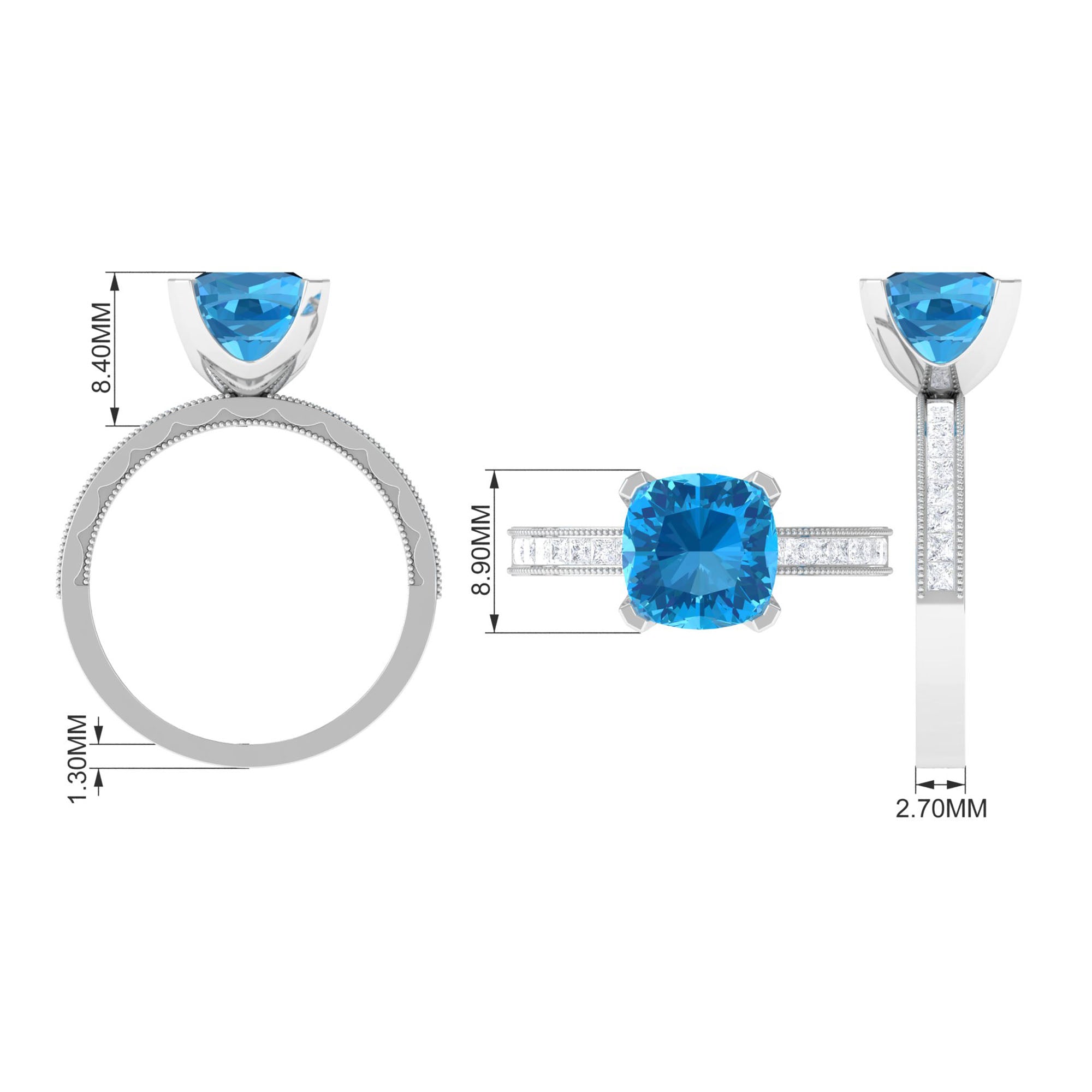 2.75 CT Swiss Blue Topaz Classic Solitaire Ring with Moissanite Swiss Blue Topaz - ( AAA ) - Quality - Rosec Jewels