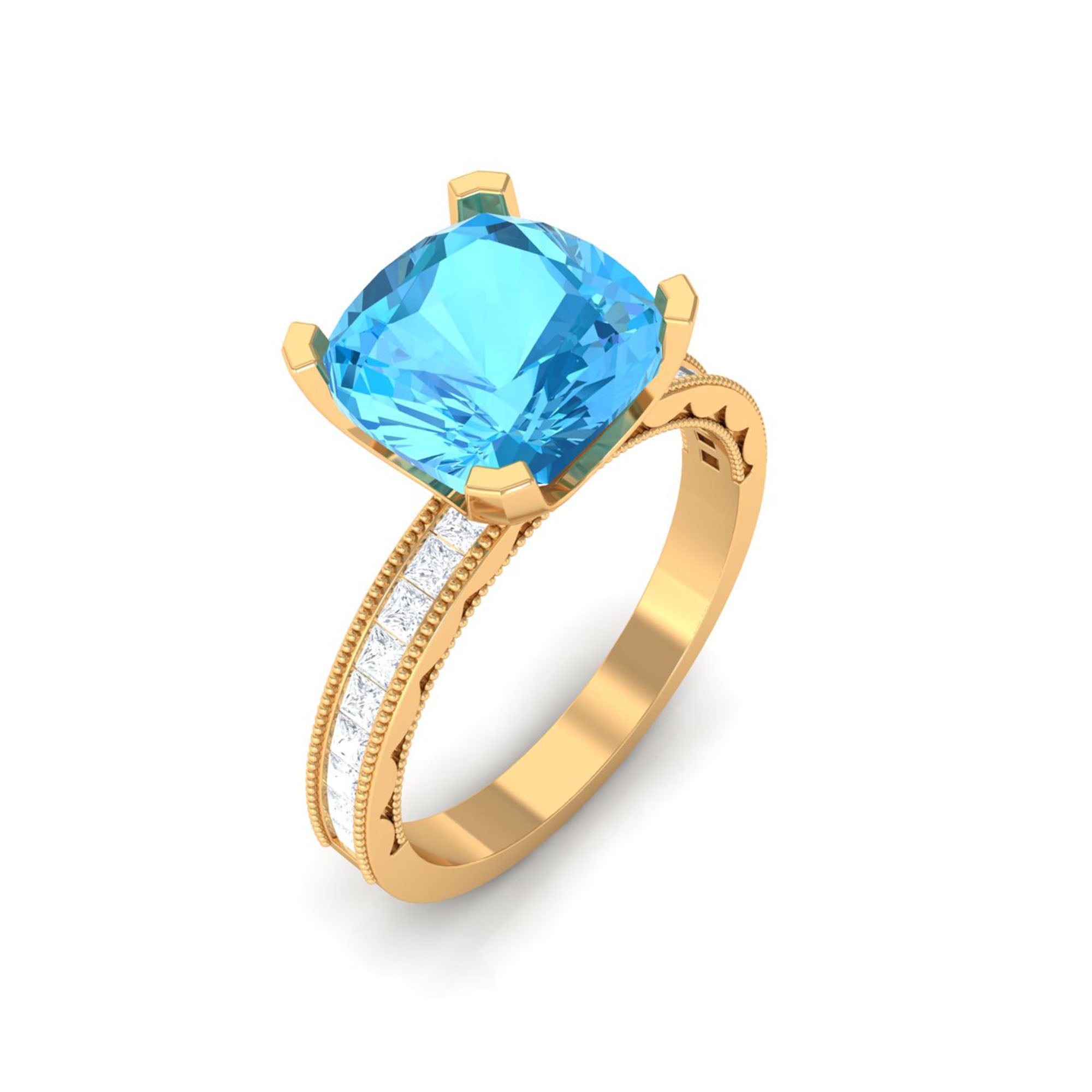 2.75 CT Swiss Blue Topaz Classic Solitaire Ring with Moissanite Swiss Blue Topaz - ( AAA ) - Quality - Rosec Jewels