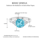 2.75 CT Cushion Cut Swiss Blue Topaz Solitaire with Diamond Side Stone Ring Swiss Blue Topaz - ( AAA ) - Quality - Rosec Jewels