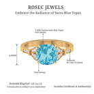 2.75 CT Cushion Cut Swiss Blue Topaz Solitaire with Diamond Side Stone Ring Swiss Blue Topaz - ( AAA ) - Quality - Rosec Jewels