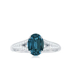 Oval Shape London Blue Topaz Solitaire Ring with Diamond Split Shank London Blue Topaz - ( AAA ) - Quality - Rosec Jewels