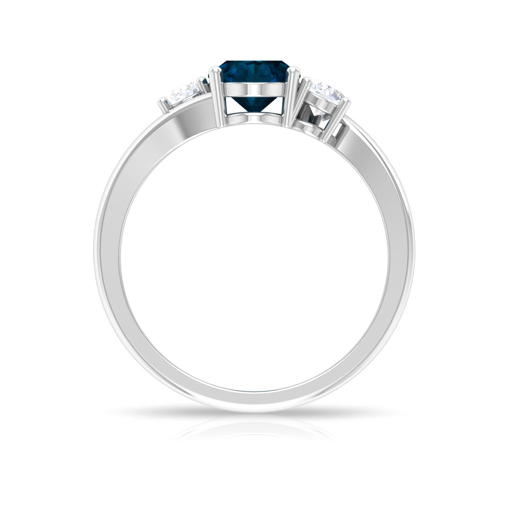 London Blue Topaz Solitaire Bypass Ring with Diamond Side Stones London Blue Topaz - ( AAA ) - Quality - Rosec Jewels