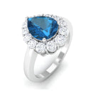 London Blue Topaz Teardrop Engagement Ring with Diamond London Blue Topaz - ( AAA ) - Quality - Rosec Jewels