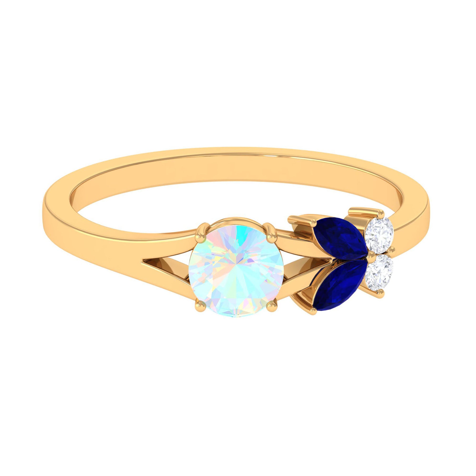 3/4 CT Ethiopian Opal and Blue Sapphire Promise Ring with Moissanite Ethiopian Opal - ( AAA ) - Quality - Rosec Jewels