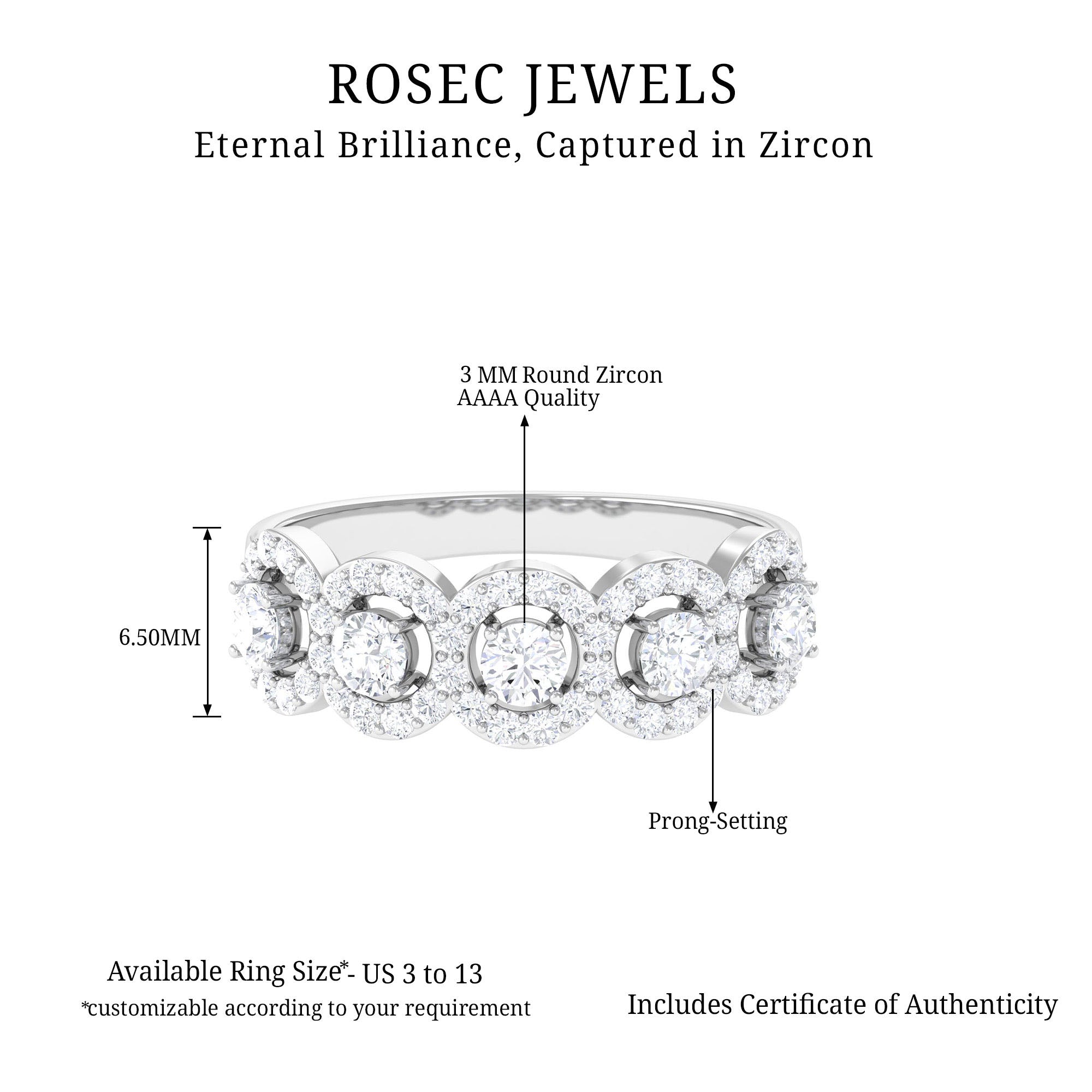 Classic Cubic Zirconia Halo Wedding Band Ring Zircon - ( AAAA ) - Quality - Rosec Jewels