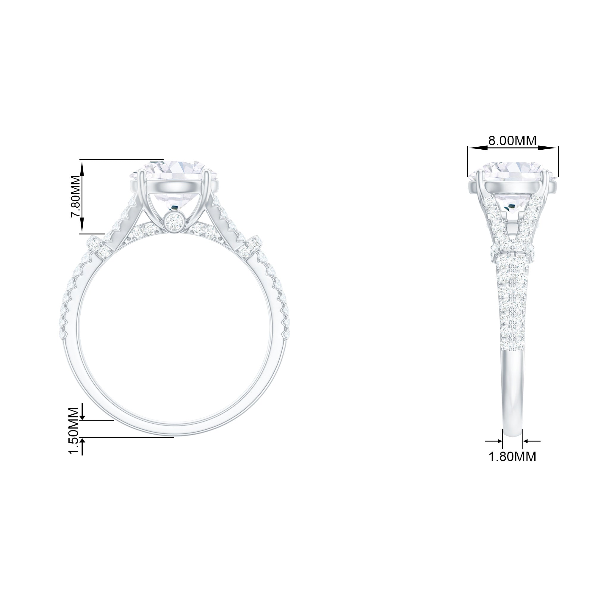 3 CT Simulated Diamond Solitaire Engagement Ring with Split Shank Zircon - ( AAAA ) - Quality - Rosec Jewels