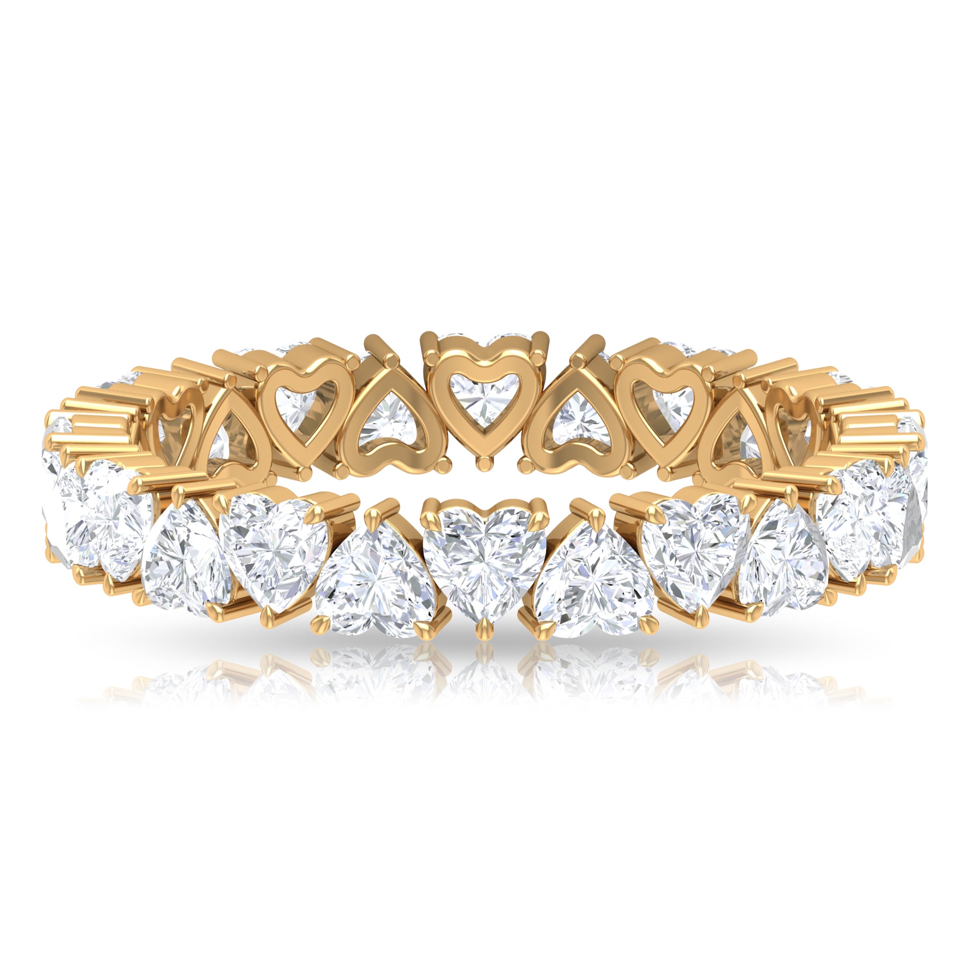 Claw Set Cubic Zirconia Heart Eternity Band Ring in Gold Zircon - ( AAAA ) - Quality - Rosec Jewels