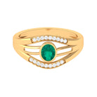 1/2 CT May Birthstone Emerald Engagement Ring with Diamond Accent Emerald - ( AAA ) - Quality - Rosec Jewels