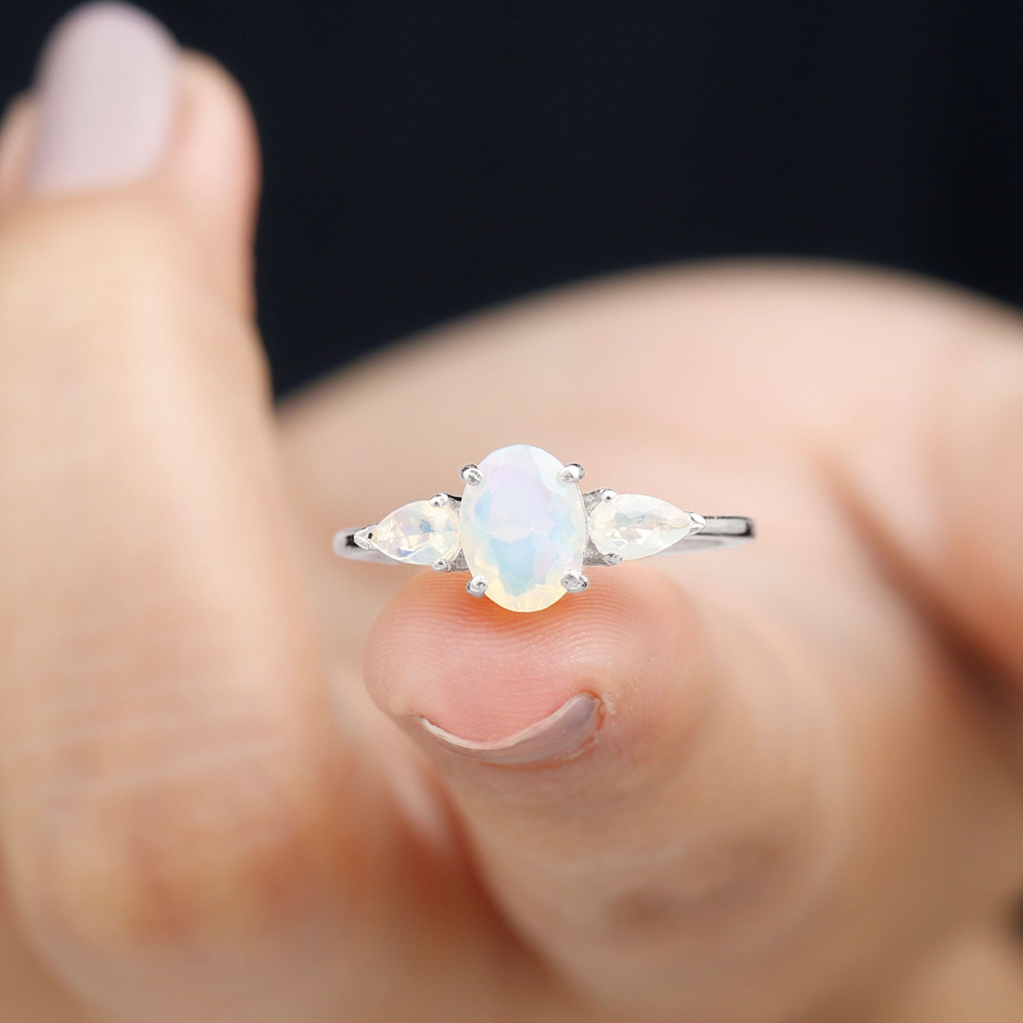 Oval and Pear Cut Ethiopian Opal Three Stone Ring Ethiopian Opal - ( AAA ) - Quality - Rosec Jewels