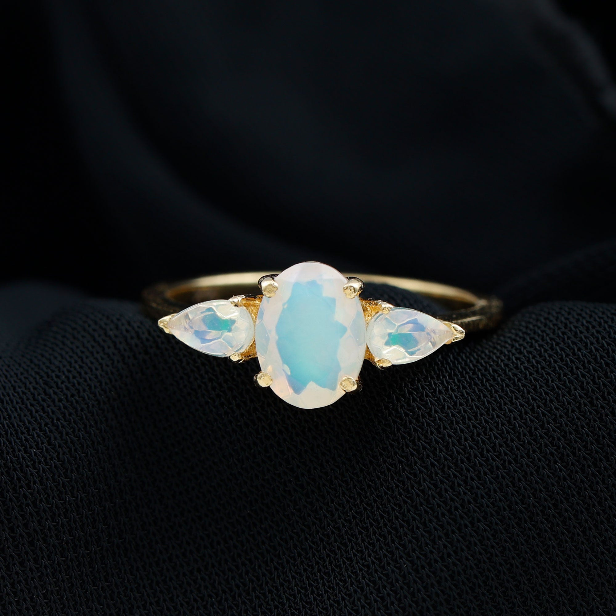 Oval and Pear Cut Ethiopian Opal Three Stone Ring Ethiopian Opal - ( AAA ) - Quality - Rosec Jewels