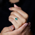 Created Emerald Classic Engagement Ring With Diamond Halo Lab Created Emerald - ( AAAA ) - Quality - Rosec Jewels