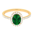 Created Emerald Classic Engagement Ring With Diamond Halo Lab Created Emerald - ( AAAA ) - Quality - Rosec Jewels