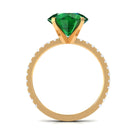 10 MM Round Created Emerald Solitaire Engagement Ring with Diamond Lab Created Emerald - ( AAAA ) - Quality - Rosec Jewels