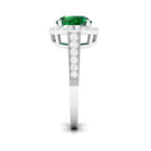 Round Shape Created Emerald Classic Halo Engagement Ring with Diamond Lab Created Emerald - ( AAAA ) - Quality - Rosec Jewels