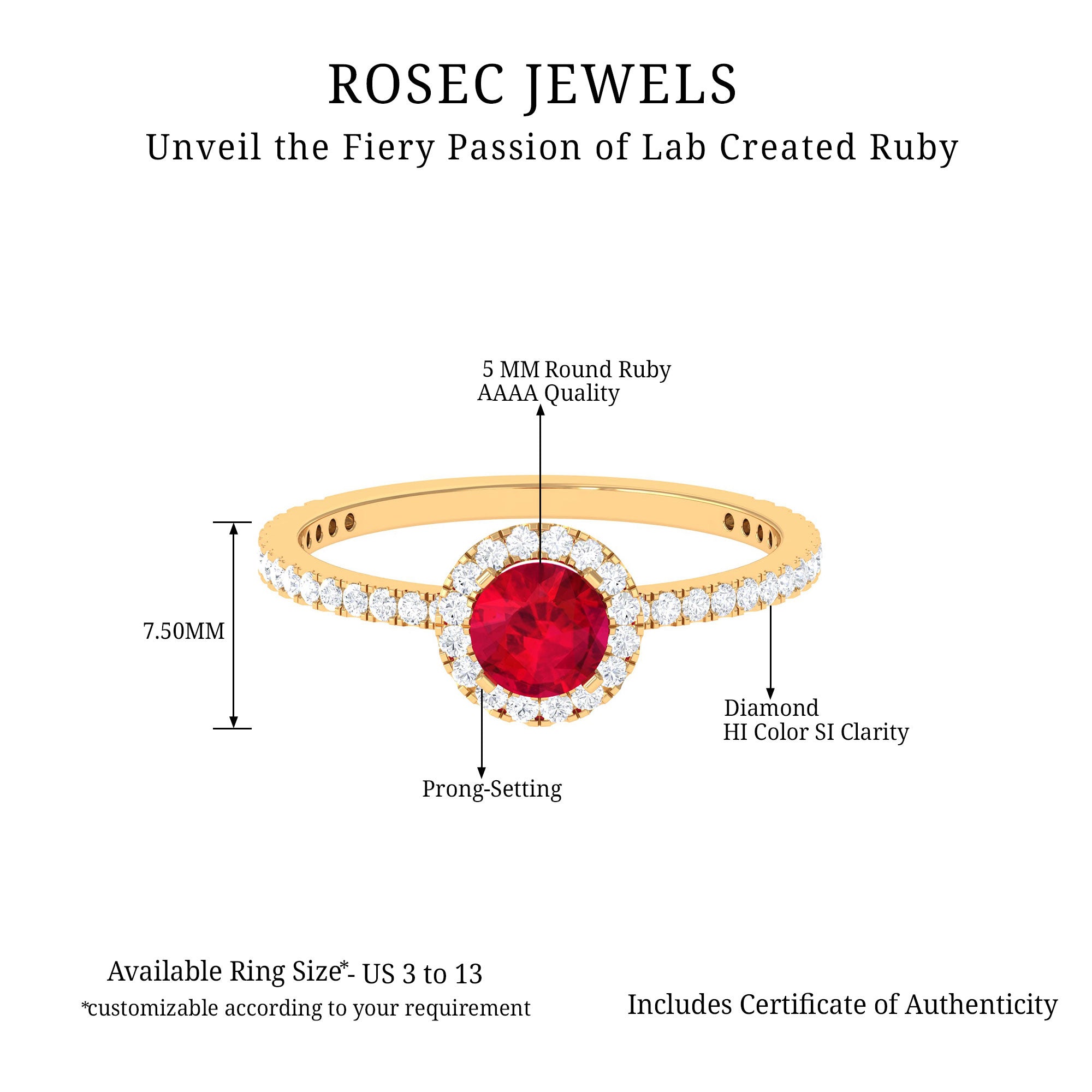 1 CT Minimal Created Ruby and Diamond Engagement Ring Lab Created Ruby - ( AAAA ) - Quality - Rosec Jewels