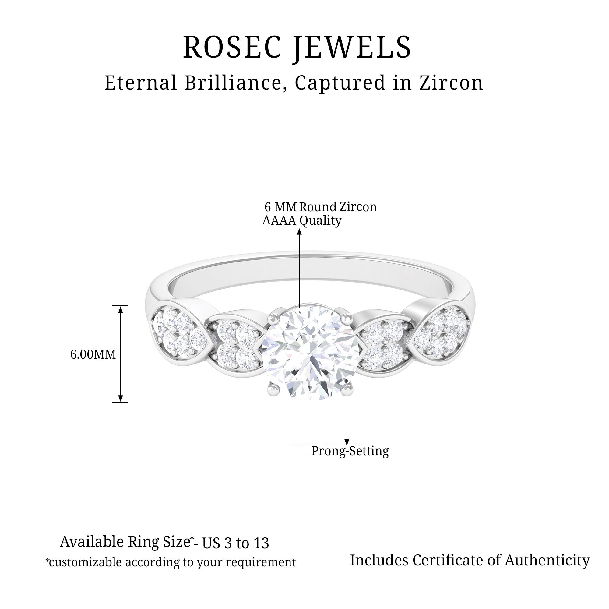 1.50 CT Classic Round Zircon Solitaire Engagement Ring in Gold Zircon - ( AAAA ) - Quality - Rosec Jewels