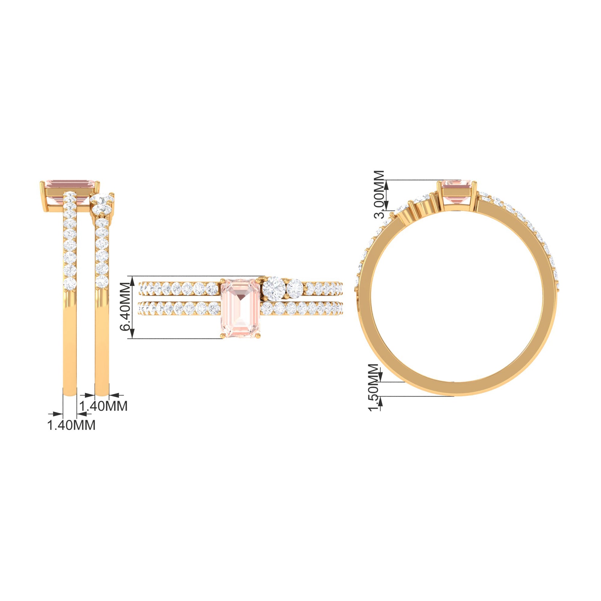 Natural Morganite and Diamond Stackable Ring Set Morganite - ( AAA ) - Quality - Rosec Jewels