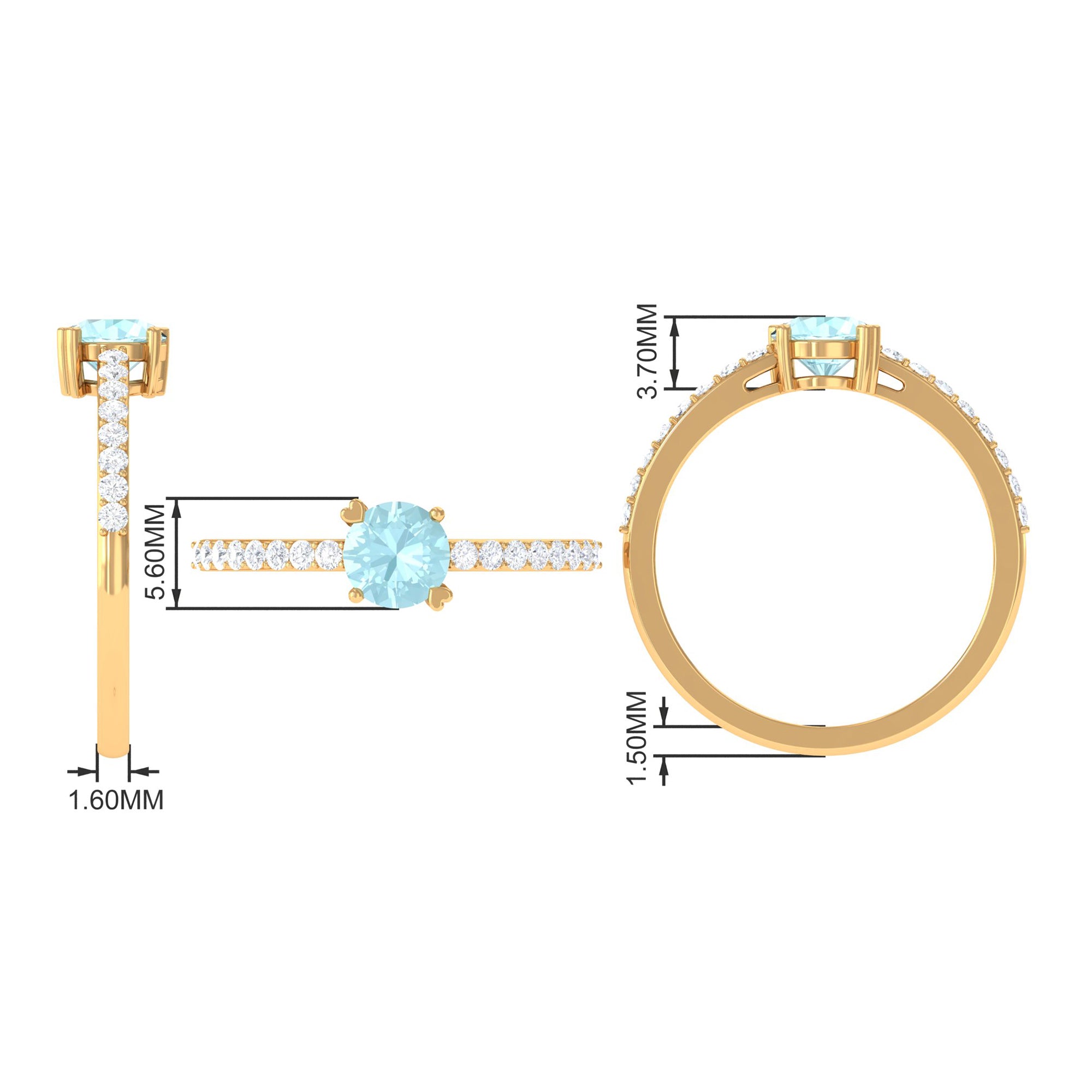 1 CT Round Solitaire Sky Blue Topaz and Diamond Ring Sky Blue Topaz - ( AAA ) - Quality - Rosec Jewels