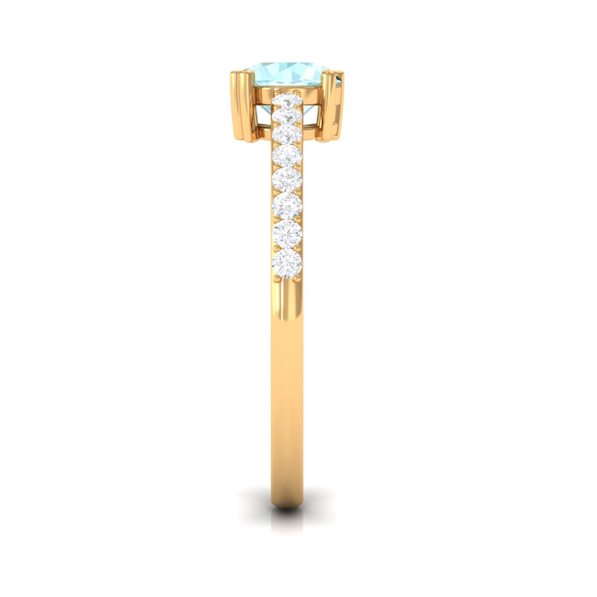 1 CT Round Solitaire Sky Blue Topaz and Diamond Ring Sky Blue Topaz - ( AAA ) - Quality - Rosec Jewels