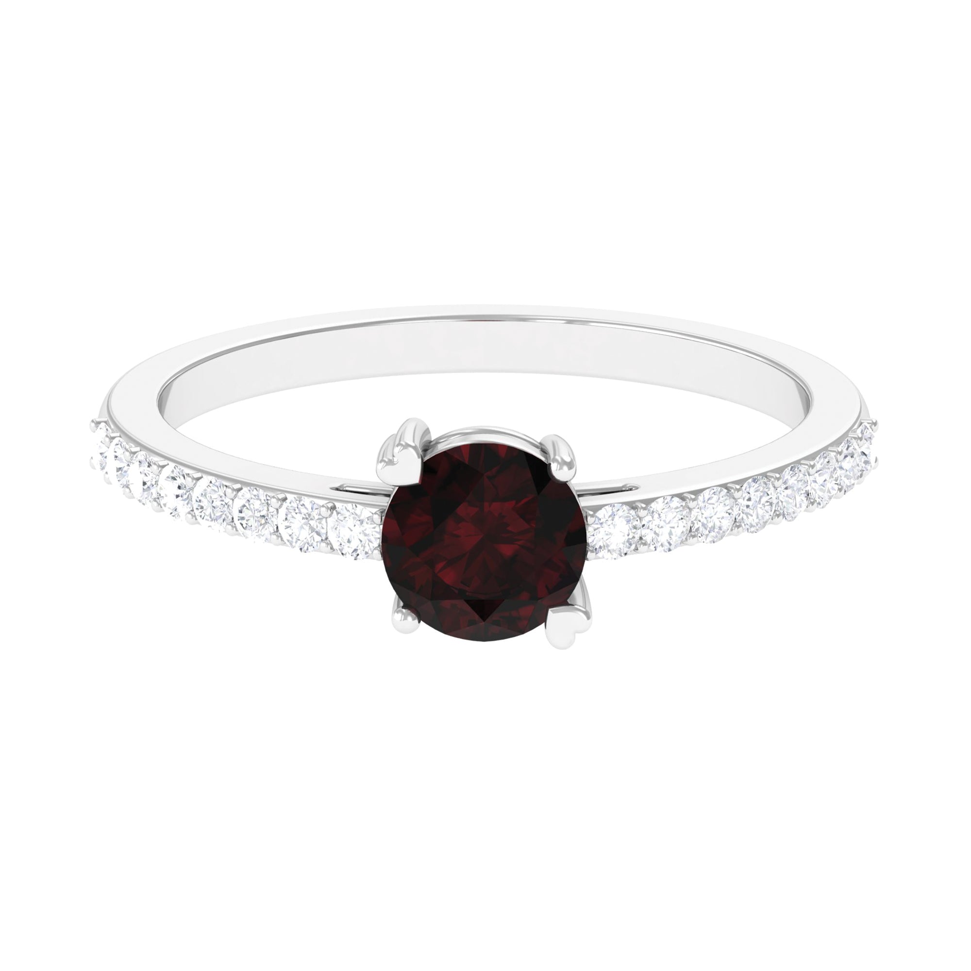 Designer Garnet Solitaire Promise Ring with Diamond Garnet - ( AAA ) - Quality - Rosec Jewels