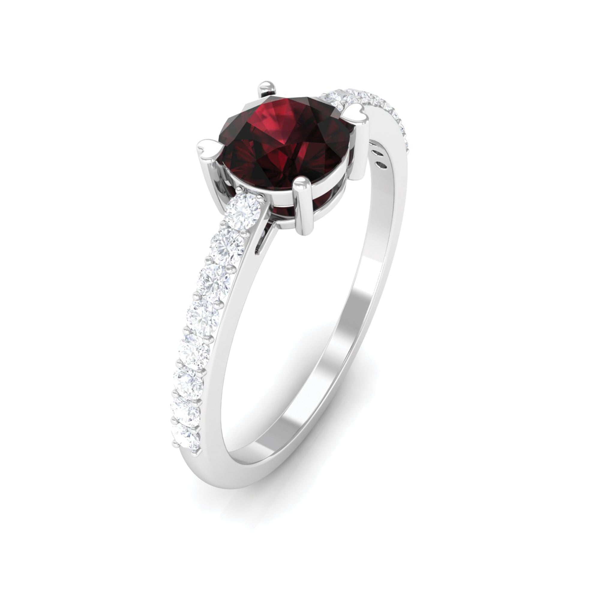 Designer Garnet Solitaire Promise Ring with Diamond Garnet - ( AAA ) - Quality - Rosec Jewels