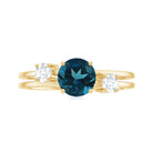 1 CT London Blue Topaz Solitaire Double Band Ring with Diamond London Blue Topaz - ( AAA ) - Quality - Rosec Jewels