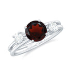 Double Band Engagement Ring with Garnet and Diamond Garnet - ( AAA ) - Quality - Rosec Jewels