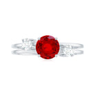 Solitaire Created Ruby Double Band Ring with Diamond Lab Created Ruby - ( AAAA ) - Quality - Rosec Jewels