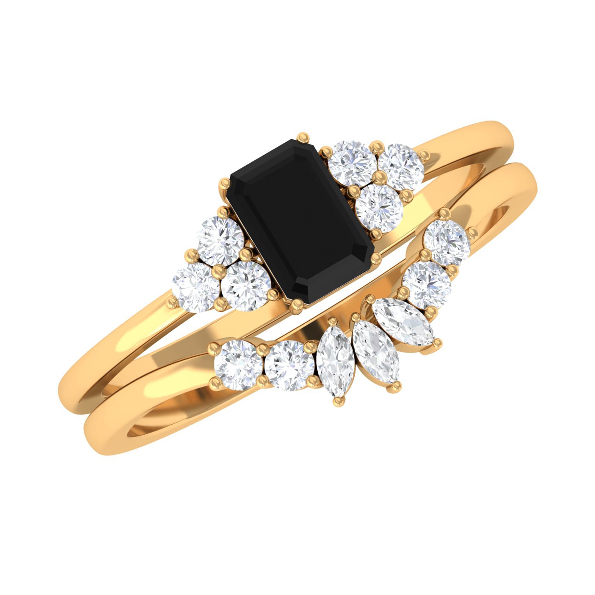 Created Black Diamond Engagement Ring Set with Diamond Lab Created Black Diamond - ( AAAA ) - Quality - Rosec Jewels