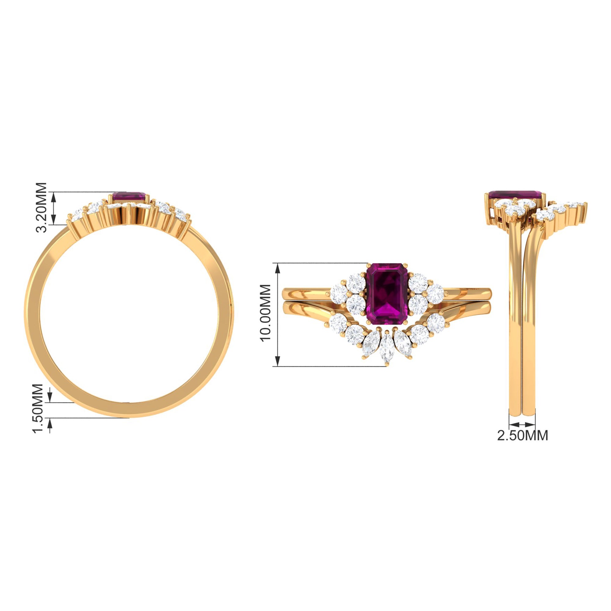 1.50 CT Solitaire Rhodolite and Diamond Wedding Ring Set Rhodolite - ( AAA ) - Quality - Rosec Jewels