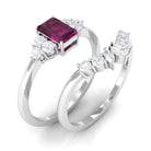 1.50 CT Solitaire Rhodolite and Diamond Wedding Ring Set Rhodolite - ( AAA ) - Quality - Rosec Jewels